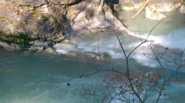 Hinterstoder yakınlarındaki Steyr Nehri 'nde vahşi su. Yüksek kalite 4k görüntü