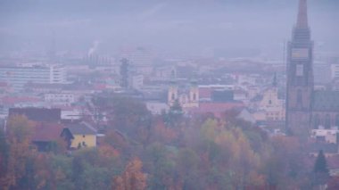 Sis içindeki Linz kiliseleri ve katedrali. Yüksek kalite 4k görüntü