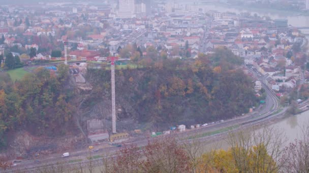 Panoramique Travers Vallée Danube Près Linz Avec Poestlingberg Images Haute — Video