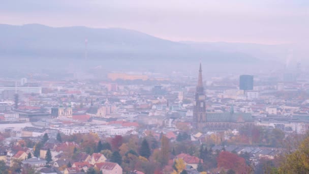 Zona Urbana Linz Con Zona Industrial Otoño Imágenes Alta Calidad — Vídeos de Stock