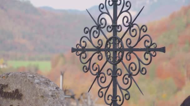 Hrob Dekorace Gentian Hřbitově Vysoce Kvalitní Záběry — Stock video