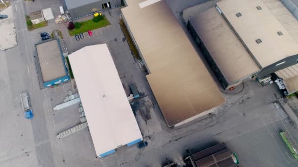 Drone Shot Truck Driving Warehouses High Quality Footage — Stock Video