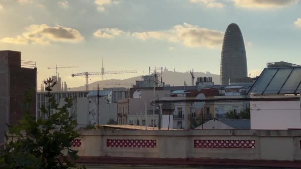 Вечером Барселона Красивым Видом Через Город Кадри Високої Якості — стокове відео