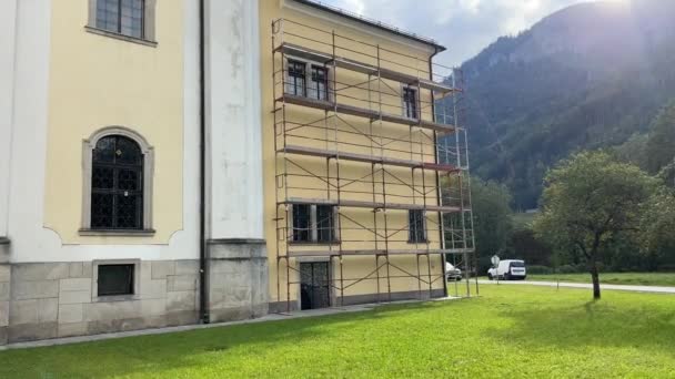 Scaffolded Benedictine Monastery Spital Pyhrn Upper Austria High Quality Footage — Stock Video