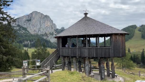 Yukarı Avusturya Daki Alp Doğa Parkı Nda Ahşap Gözlem Güvertesi — Stok video