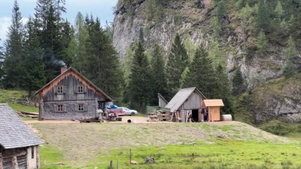 Cabañas Alpinas Madera Wurzeralm Alta Austria Imágenes Alta Calidad — Vídeo de stock