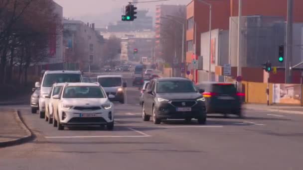 Timelapse Trafiken Linz Vintern Högkvalitativ Film — Stockvideo