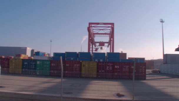 Blue Container Crane Harbor High Quality Footage — Stock Video