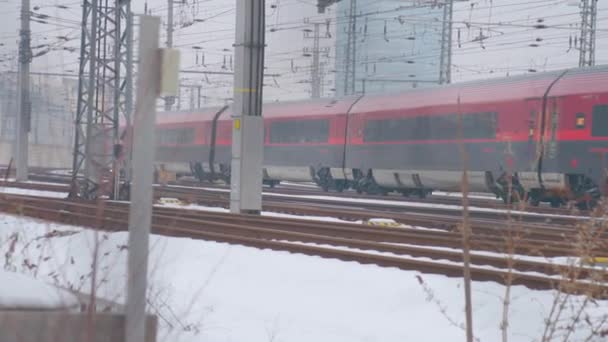 Olika Tåg Vid Linz Centralstation Högkvalitativ Film — Stockvideo