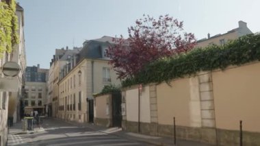 Fransa, Paris 'teki Marais bölgesinde sokak manzarası. Yüksek kalite 4k görüntü