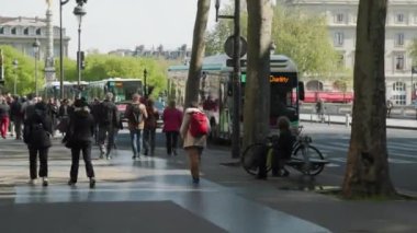 Paris şehir merkezindeki otobüsler. Yüksek kalite 4k görüntü