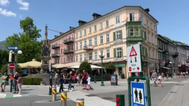 Yukarı Avusturya Salzkammergut 'taki Bad Ischl şehir merkezi. Yüksek kalite 4k görüntü