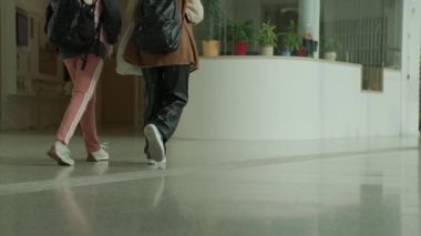 Üniversitede yürüyen kız öğrenciler. Yüksek kalite 4k görüntü