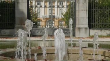 Yukarı Avusturya, Eferding 'deki aristokratik saraya karşı barok çeşmesi. Yüksek kalite 4k görüntü