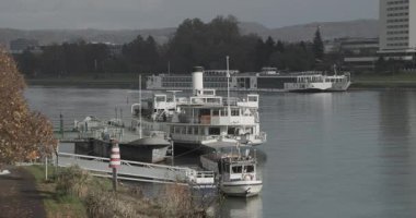 Yolcu gemileri Linz 'deki Tuna Nehri' nde. Yüksek kalite 4k görüntü