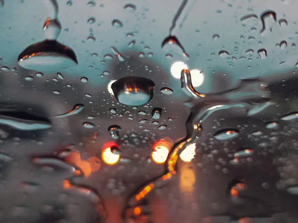 Дощові Краплі Двірниках Вітрового Скла Боке Фоні — стокове фото