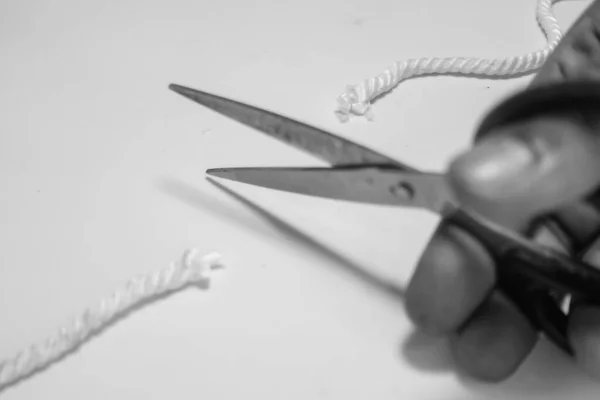 Верёвка Вырезанная Ножницами Изолированная Белом Фоне Студийной Съемки Дневного Времени — стоковое фото