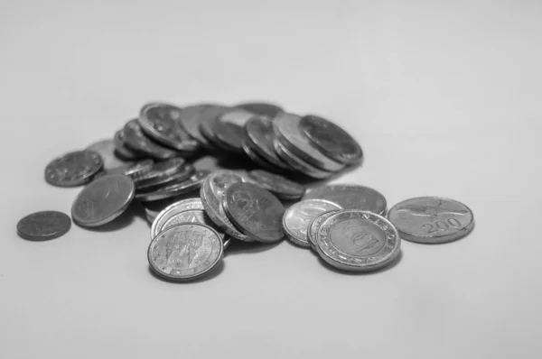 Muntgeld Zwart Wit Fotografie Studioshoot Binnen Overdag — Stockfoto