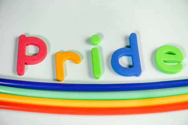 stock image Colorful Pride text isolated in white background, Background concept of LGBTQ or International Pride day.
