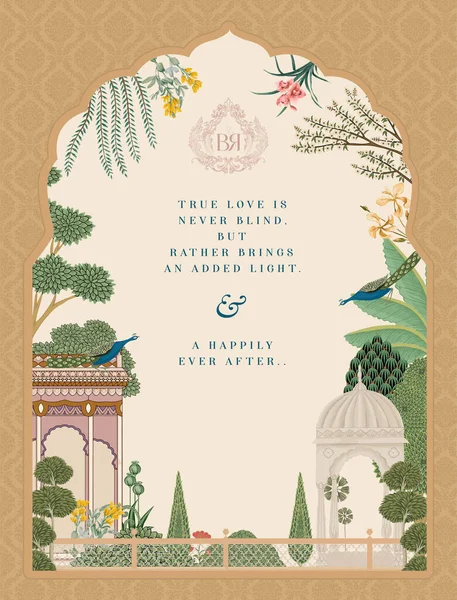 Desain Kartu Pernikahan Mughal India Tradisional Kartu Undangan Untuk Mencetak - Stok Vektor