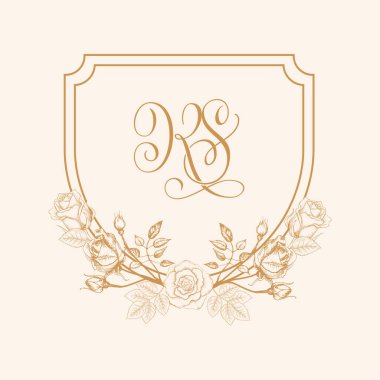 KS Düğün Tepesi Logosu Monogramı. Gül Çiçeği Altlı Düğün Logosu Tasarımı, Çiçekli Düğün Tepesi Tasarımı.