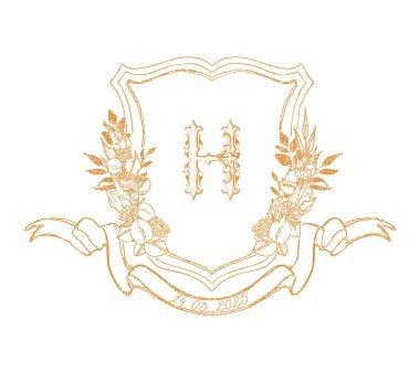 Klasik stil monograma sahip zarif çiçek arması tasarımı H. Düğün davetiyesinde, düğün monogramında, havlularda falan kullanılabilir..