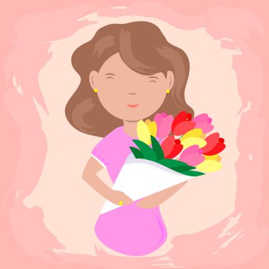 Girl with a bouquet, love, romantic, people, Valentine's Day, happy, woman, flower
