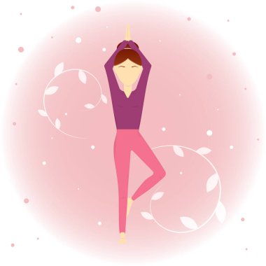 vector illustration of a cute girl, yoga, vrikshasana