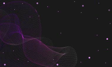 Dalgalı dinamik çizgilere sahip koyu soyut arkaplan, afiş, sunum, fütürist, siyah, mor, parlak