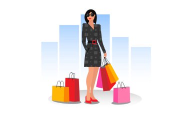 Çantalı Kadın, Alışveriş, Kara Cuma, Satış, İş, Siluet, Siluet, Düz Stil, İndirim, Kişi, Paket, Vektör ilülasyonu