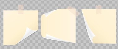 Kağıt Sarı Etiketler, Boş Not Kâğıtları, Boş Yapıştırıcı, Kavisli Köşe, Bant, İzole Edilmiş, Vektör