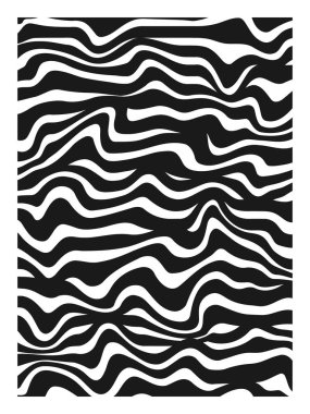 Wavy Black Lines, Psychedelic Art, Minimalism, Estetik, Groovy Poster, Stripes, Vintage, Vector Illustration