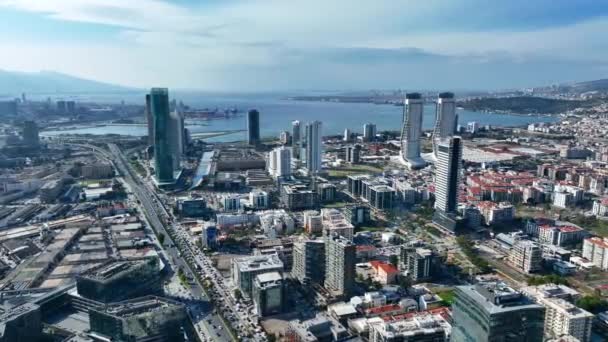 Izmir Turkey October 2022 Aerial View Izmir City Izmir Bay — Stockvideo