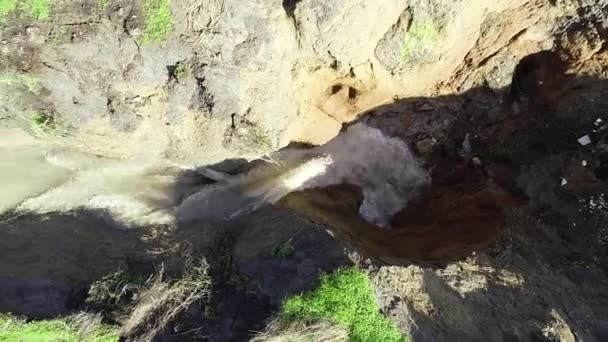 Aerial View Underground Sinkhole Waterfall Water Flows Video — Vídeos de Stock