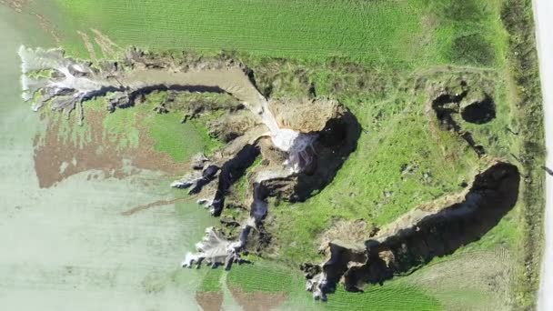 Aerial View Underground Sinkhole Waterfall Water Flows Video — Wideo stockowe