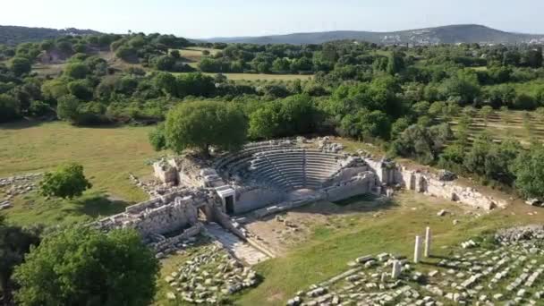 Teos Ancient City Drone Video Seferihisar Izmir Turkey High Quality — Stockvideo