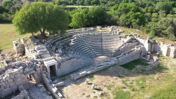 Teos Ancient City Drone Video Seferihisar Izmir Turkey Високоякісні Кадри — стокове відео