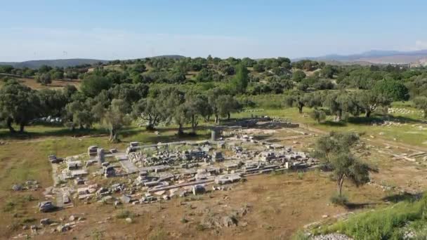 Teos Ancient City Drone Video Seferihisar Izmir Turkey Високоякісні Кадри — стокове відео