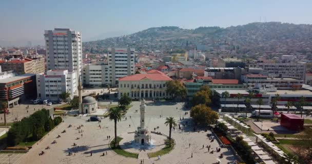 Aerial View Izmir Mansion Square Historical Clock Tower High Quality — Stock Video
