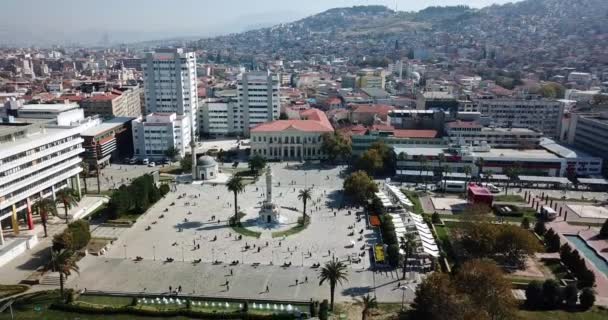 Aerial View Izmir Mansion Square Historical Clock Tower High Quality — Stockvideo