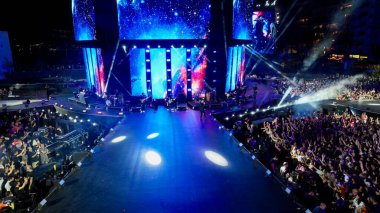 Drone image of the most crowded concert of turkey in celebration of the 100th anniversary of the liberation of izmir. High quality photo