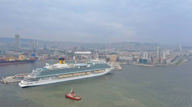 aerial view of cruiser costa venezia in izmir bay. High quality photo