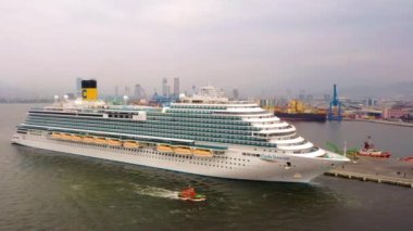 Aerial drone shot of the Costa Venezia cruise ship en route. High quality 4k footage