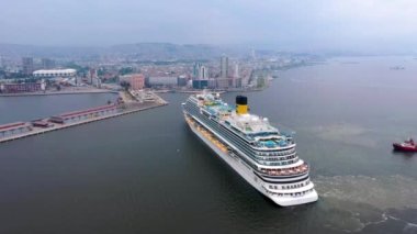 Aerial drone shot of the Costa Venezia cruise ship en route. High quality 4k footage