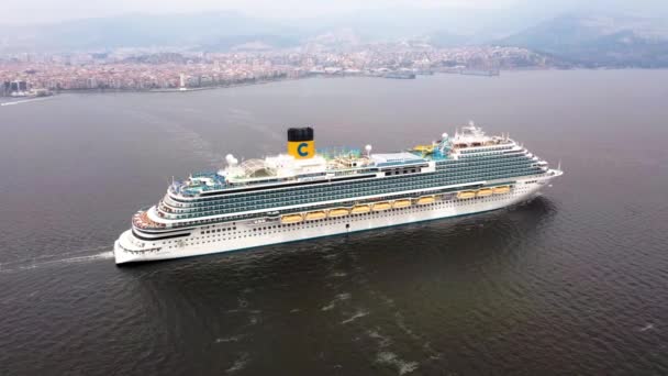 Aerial Drone Shot Costa Venezia Cruise Ship Route High Quality — Stock Video