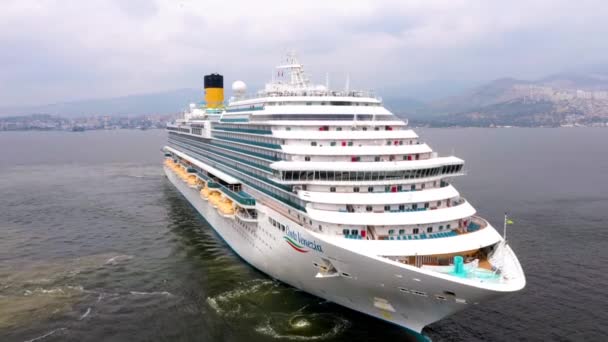 Aerial Drone Shot Costa Venezia Cruise Ship Route High Quality — Vídeos de Stock