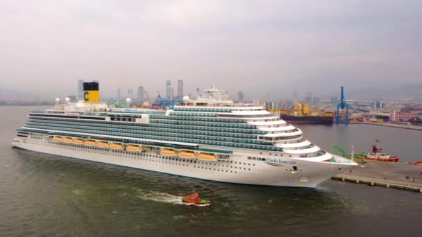 Aerial Drone Shot Costa Venezia Cruise Ship Route High Quality — Vídeo de Stock
