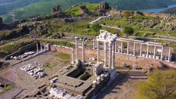 Widok Lotu Ptaka Bergama Pergamon Starożytnego Miasta Akropolis Starożytnego Teatru — Wideo stockowe