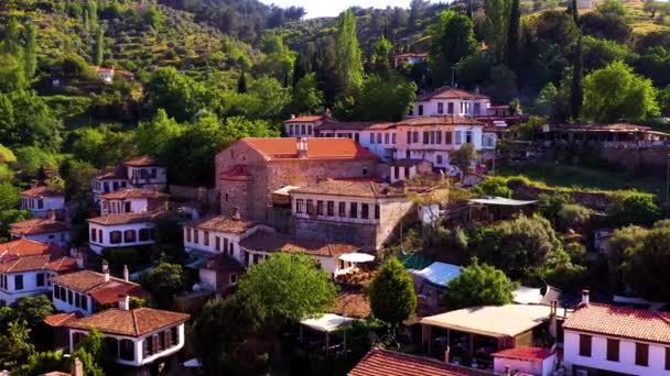 Aerial Shot Selcuk Sirince Village Historical Greek Houses Sunny Day — Stock Video