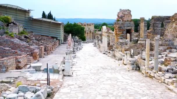 Zdjęcia Lotnicze Drona Starożytnego Miasta Efezu Biblioteki Celsusa Starożytnego Rzymskiego — Wideo stockowe